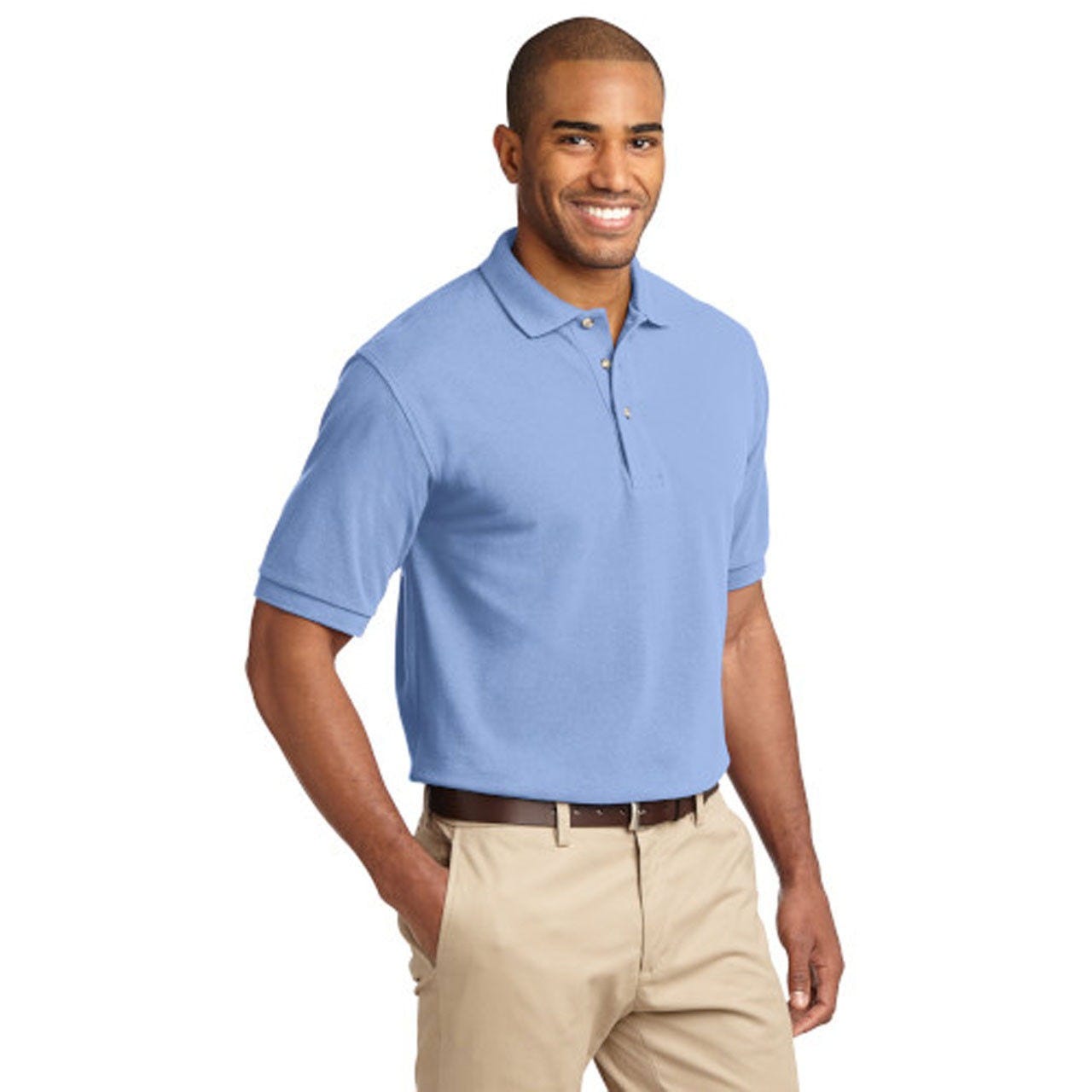 SanMar Wholesale Heavyweight Cotton Pique Polo Shirt - Light Blue K420, Case of 36 Small