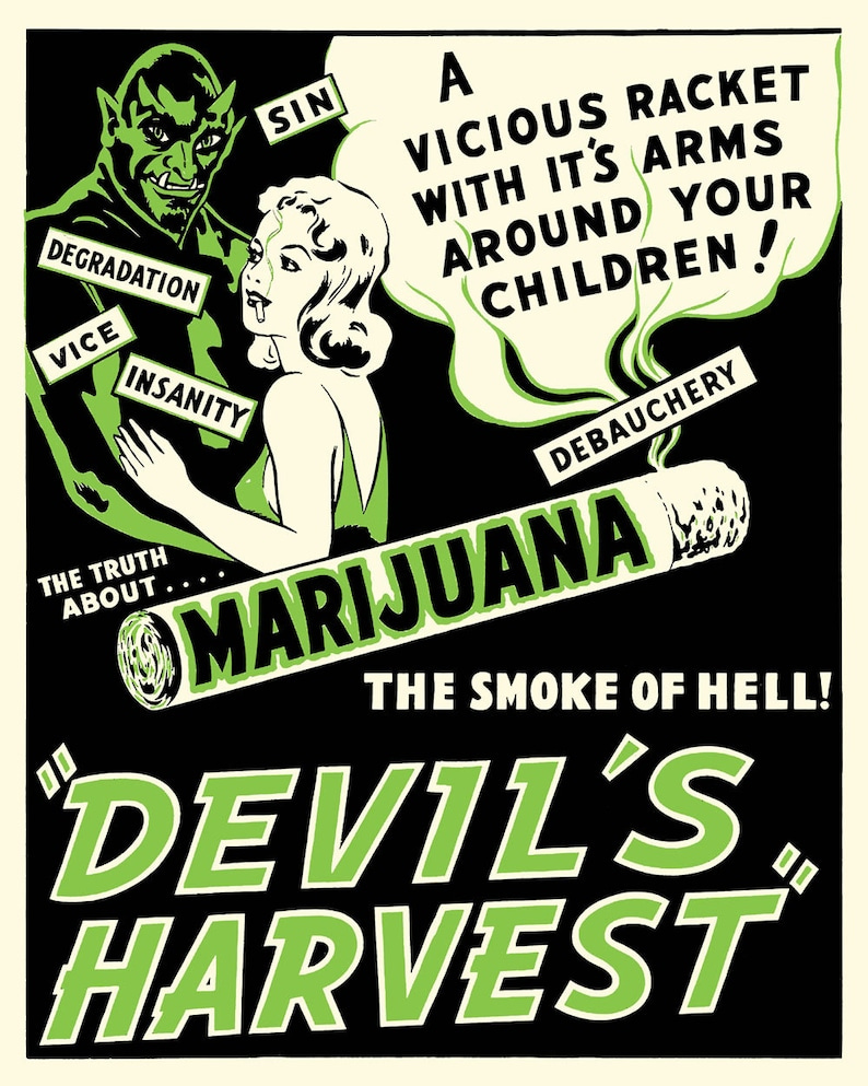 Marijuana Smoke of Hell Devil Harvest Vicius Insanity Degradation Vintage Poster Repro on Matte Paper or Canvas FREE SHIPPING in USA image 1