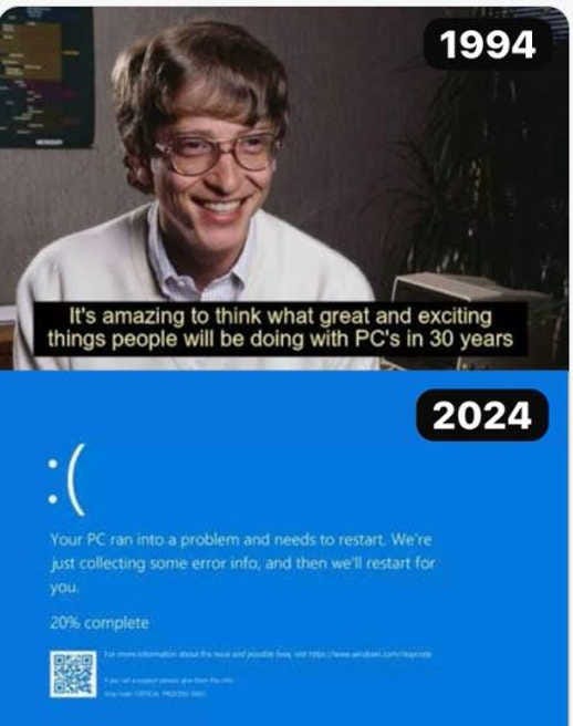 bill gates 1994 2024 what pcs doing blue screen death