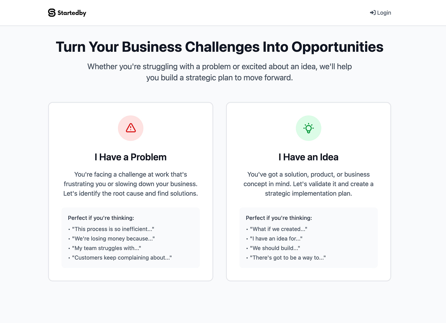 Startedby Platform — Problem or Idea paths