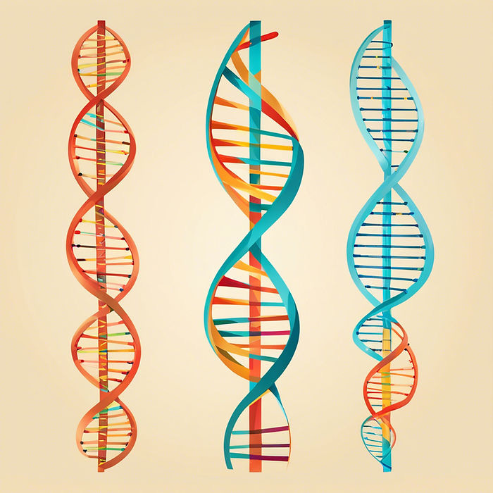 A series of double helixes, approximating strands of DNA