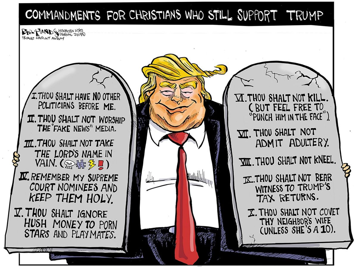 Political cartoon U.S. Christians ten commandments Trump corrupt religion | The Week