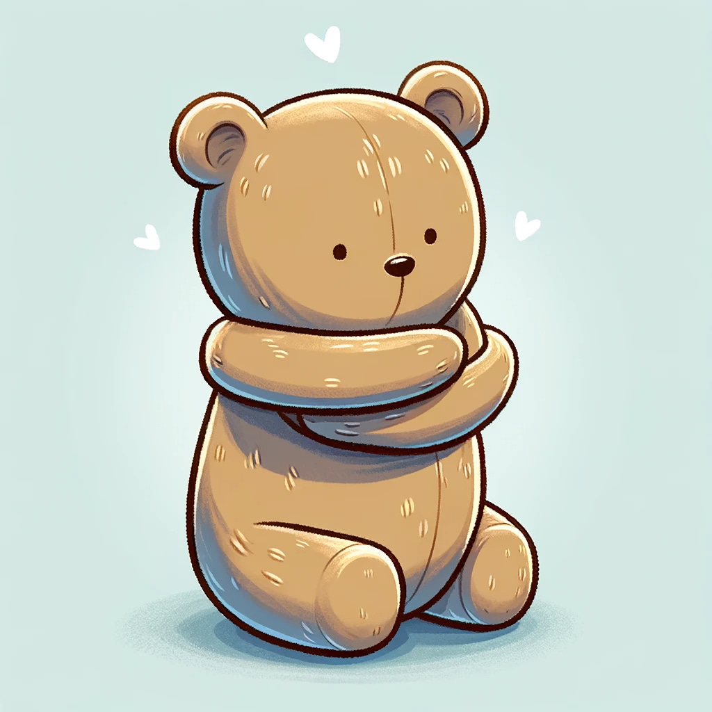 A cute teddy bear, hugging itself.