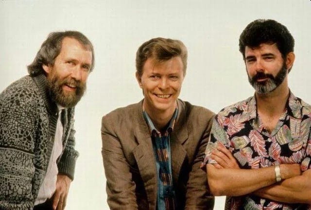 Jim Henson, David Bowie, and George Lucas from Labyrinth.