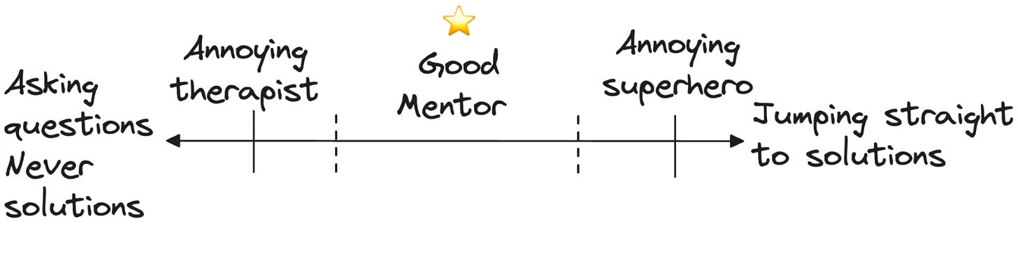 A good mentor finds a balance between asking too few questions and asking too many questions