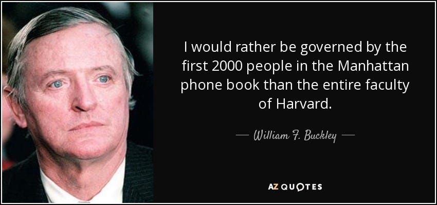 William F. Buckley, Jr. quote: I would rather be governed by the first ...