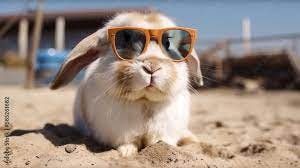 Fluffy rabbit in sunglasses enjoys the sun on the beach. Easter holiday  concept Generative AI Stock Illustration | Adobe Stock