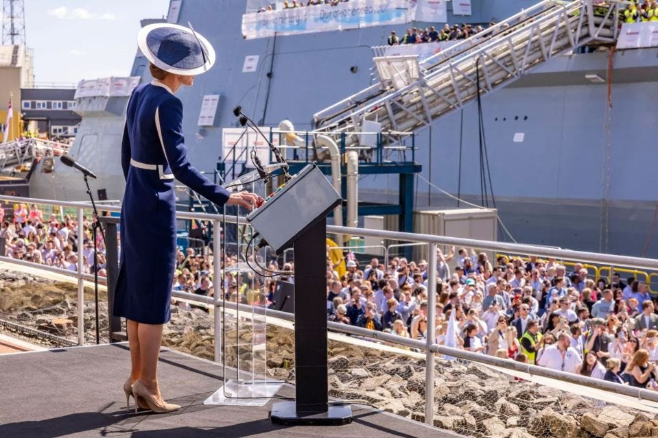 An image collage containing 1 images, Image 1 shows The Princess of Wales at the naming ceremony of HMS Glasgow