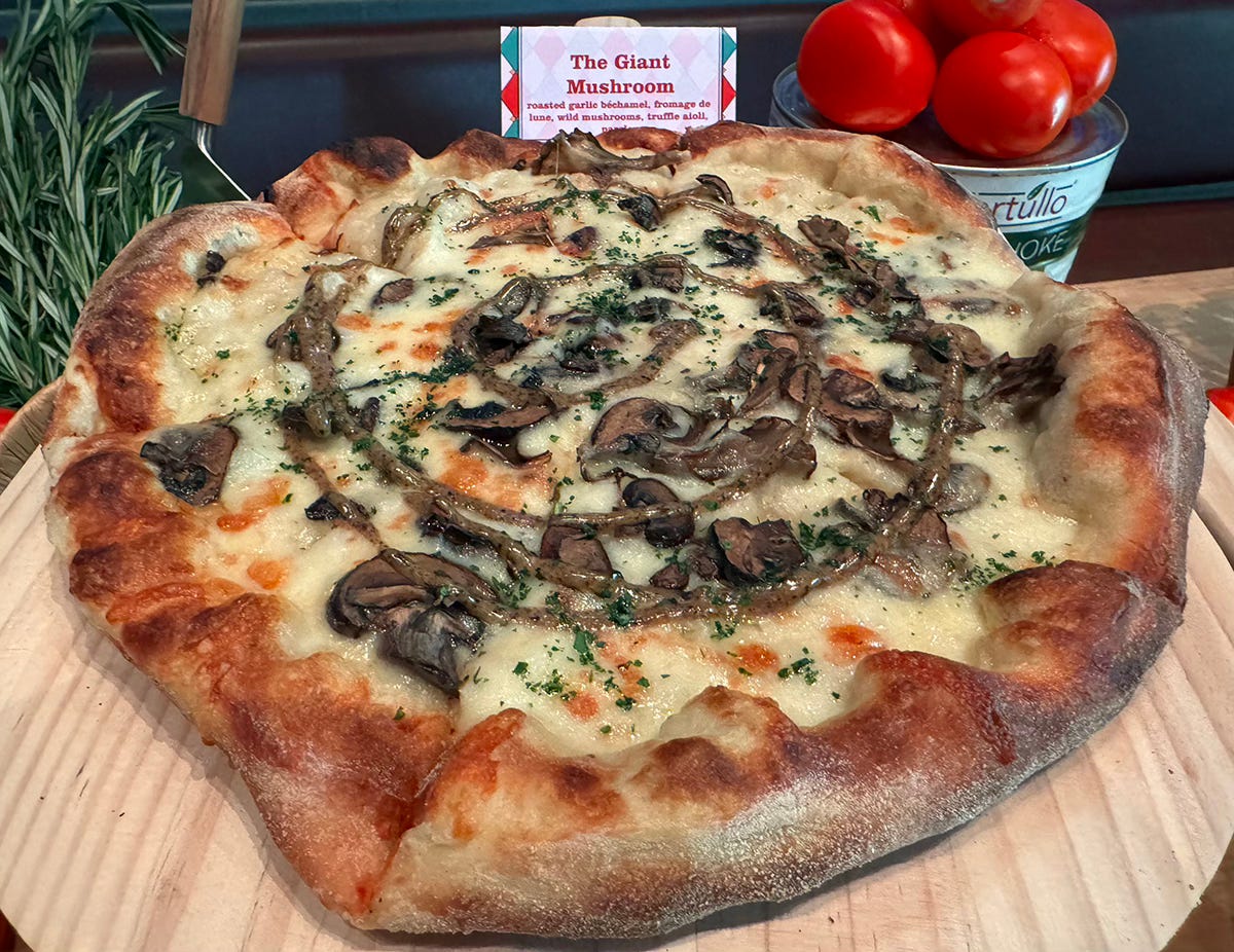Mushroom pizza at Pizza Moon Epic Universe