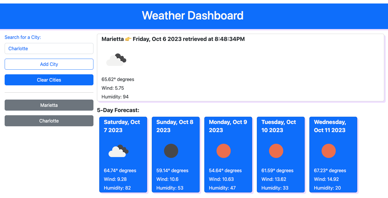 image of weather dashboard app