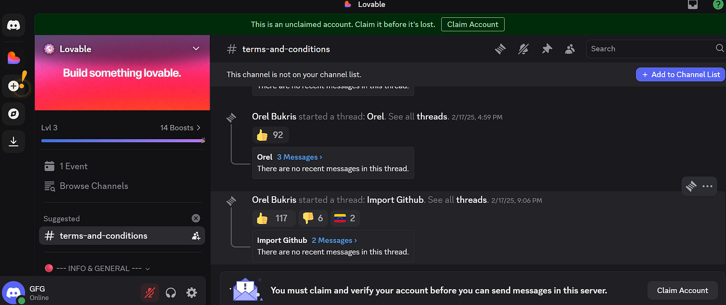 Lovable Discord Channel Growth 50M ARR