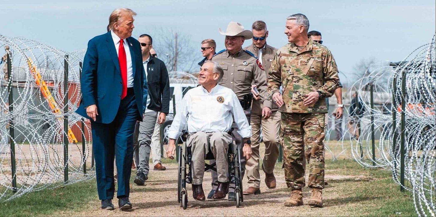 President Trump tours a section of the US Border with Mexico secured by the State of Texas shortly after assuming office in January of 2025. President Trump tours a section of the US Border with Mexico secured by the State of Texas shortly after assuming office in January of 2025.