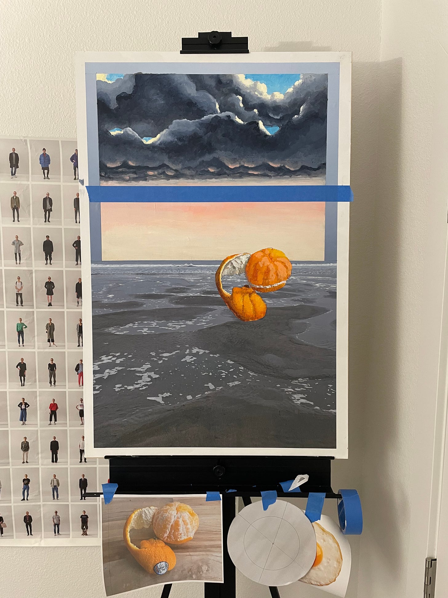 Photo of a painting in progress, illustrating poorly painted clouds.