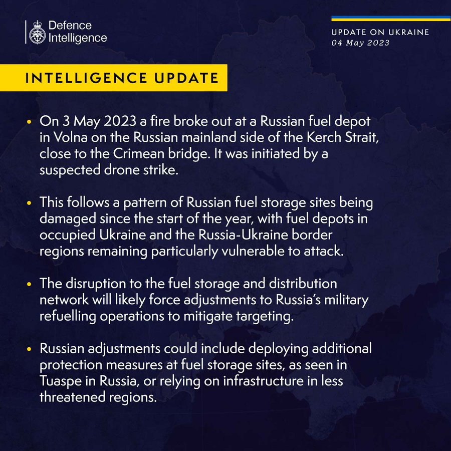 Latest Defence Intelligence update on the situation in Ukraine - 04 May 2023.