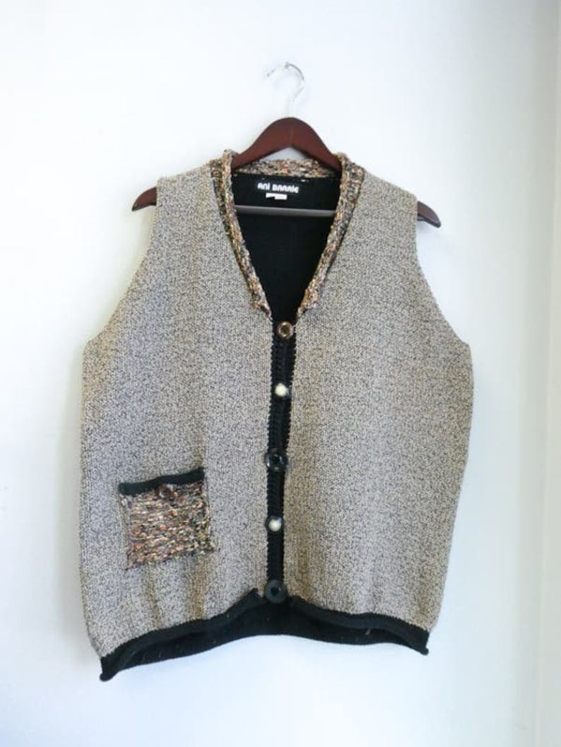100% Cotton Vest Ani Barrie Black and Tan Knit Sweater Vest Size L image 1
