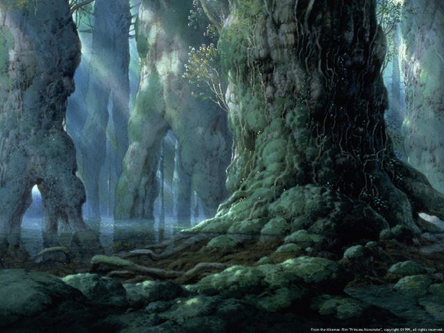 An image of a forest from Princess Mononoke.