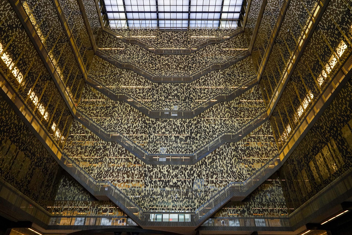 Photograph of staircases in NYU's Bobst Library
