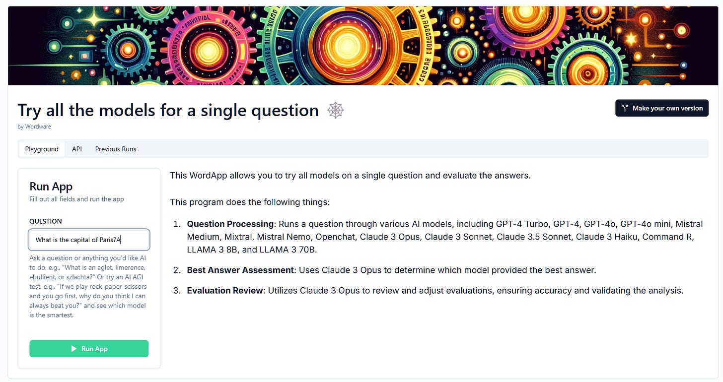 Wordware's "Try all the models" app