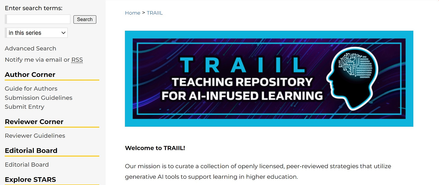 The banner for the TRAILL website.  A blue rectangle with a darker blue inner rectangle.  The banner includes the full title of the TRAIIL acronym.