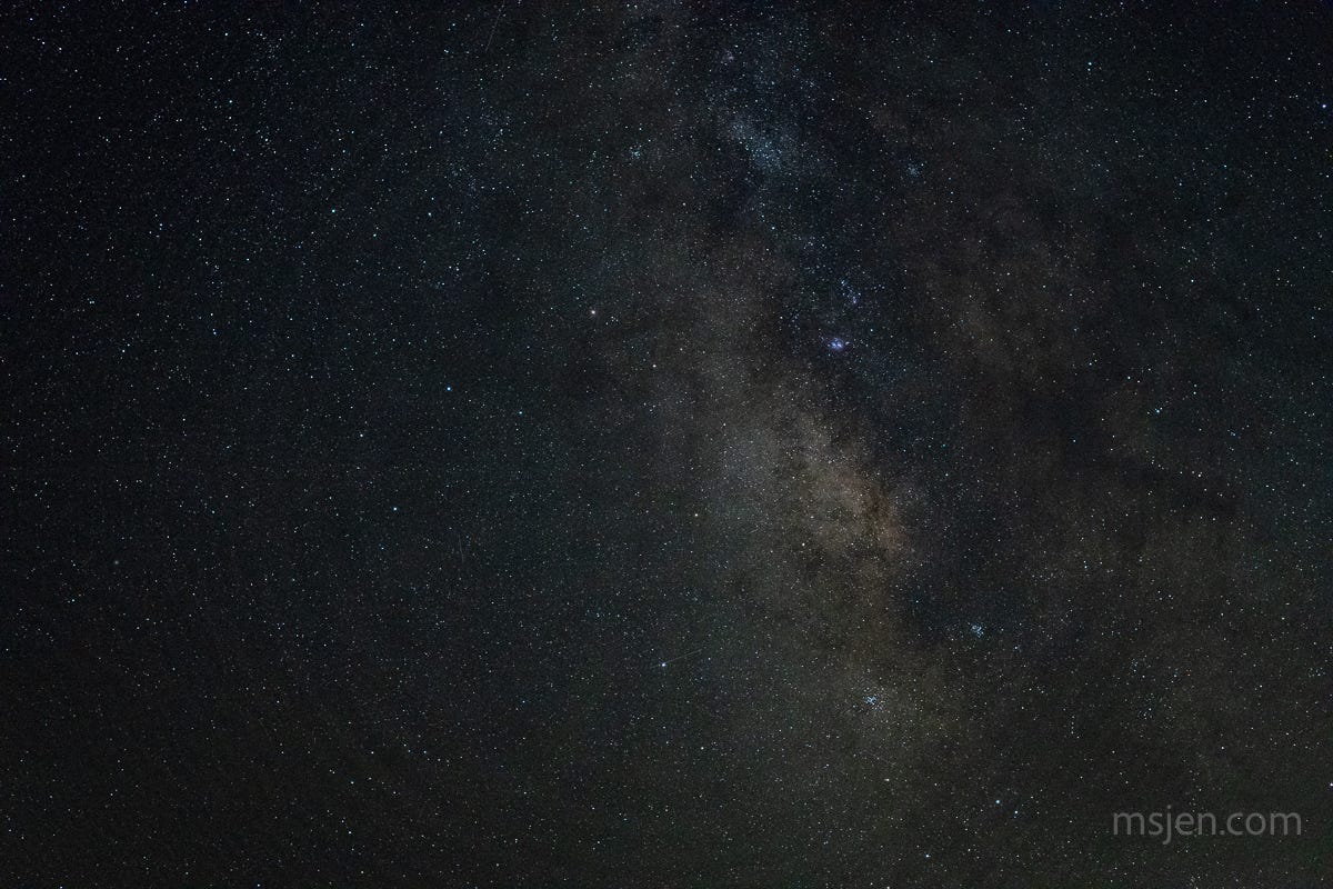 A photo of the Sagittarius sector of the Milky Way with several Messier star clusters and a few nebulas. 