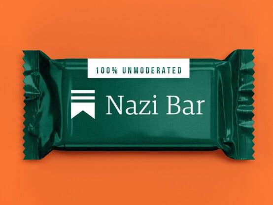 The Substack Notes logo as a chocolate bar, labeled Nazi Bar.