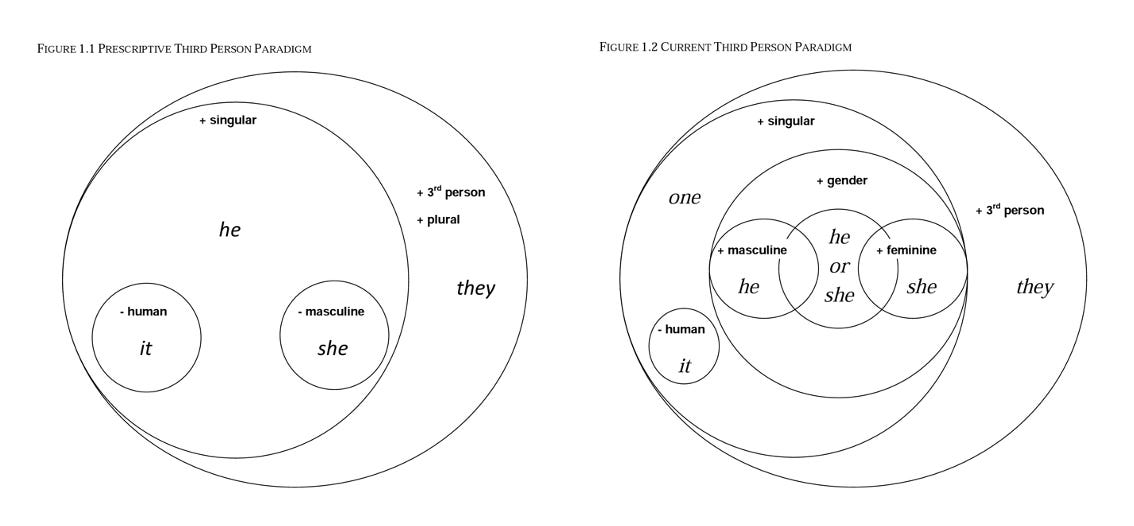 A diagram of prescriptive and current paradigm of the so called singular they