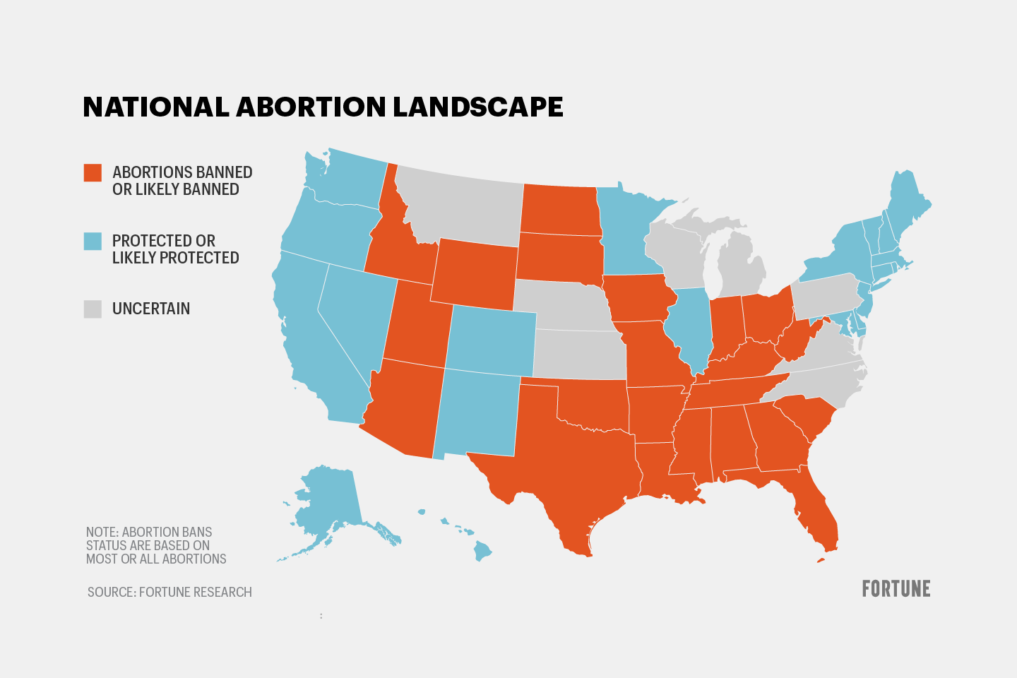 These states have banned abortion. Here's what abortion laws will likely be  in every state | Fortune