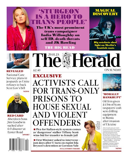 Front page of The Herald, Glasgow newspaper, 29 January 2022