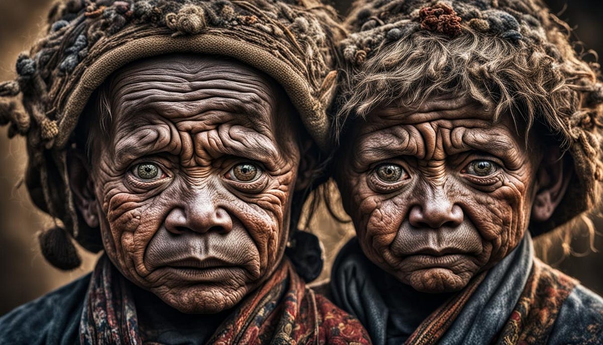 Faces of two women with many wrinkles Faces of two women with many wrinkles