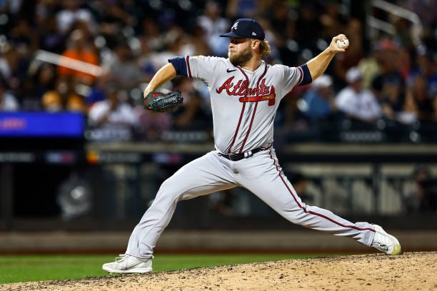 Minter of the Atlanta Braves in action against the New York Mets during a game at Citi Field on August 11, 2023 in New York City.