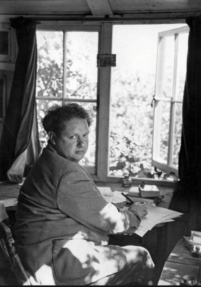 Dylan Thomas in his writing shed at the boat house, Laugharne