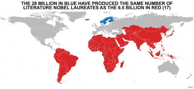 r/europe - THE 28 MILLION IN BLUE HAVE PRODUCED THE SAME NUMBER OF LITERATURE NOBEL LAUREATES AS THE 6.5 BILLION IN RED (17) Ju/Udzu