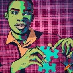 Pop art style picture of man with puzzle pieces