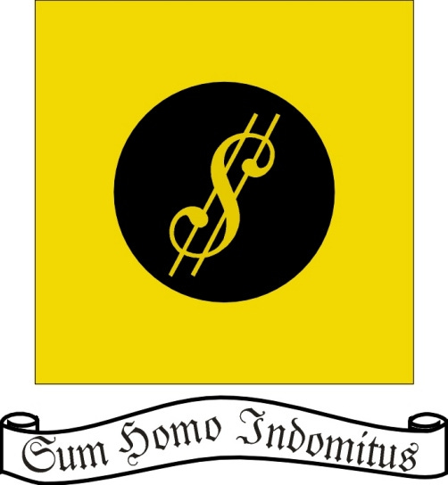 letter I flag modified with motto sum homo indomitus