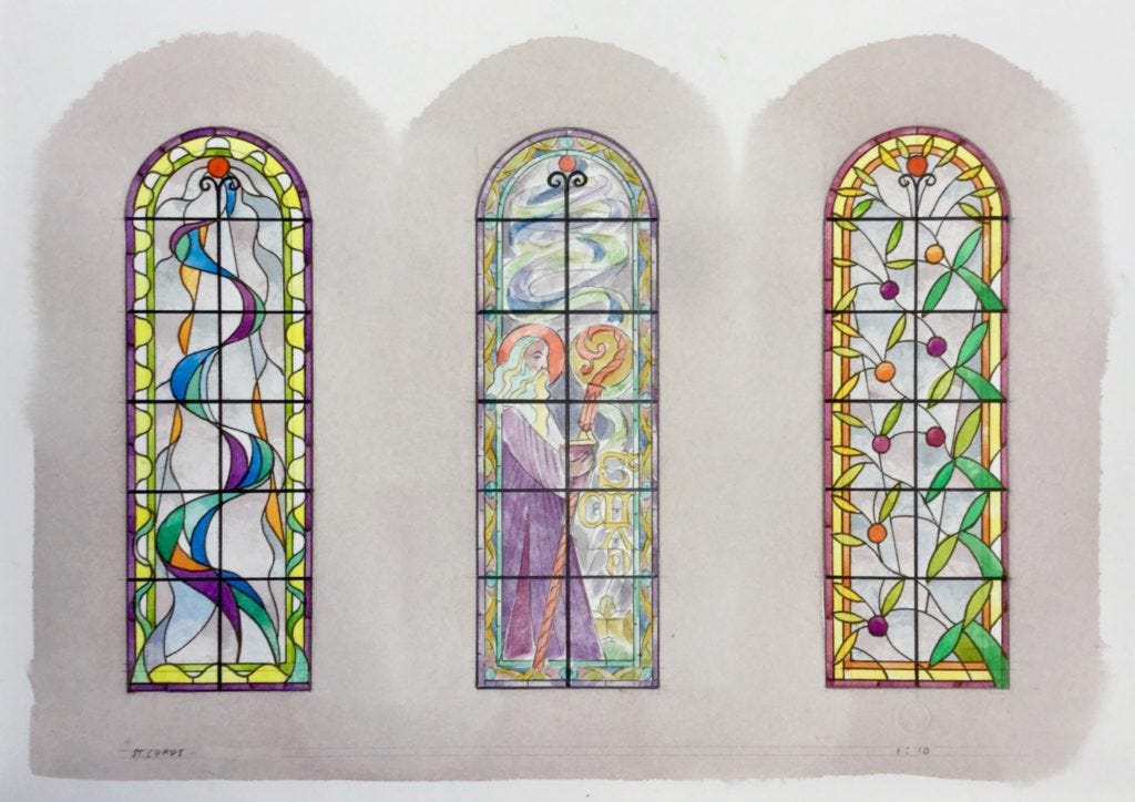 Stained glass design: new windows left and right