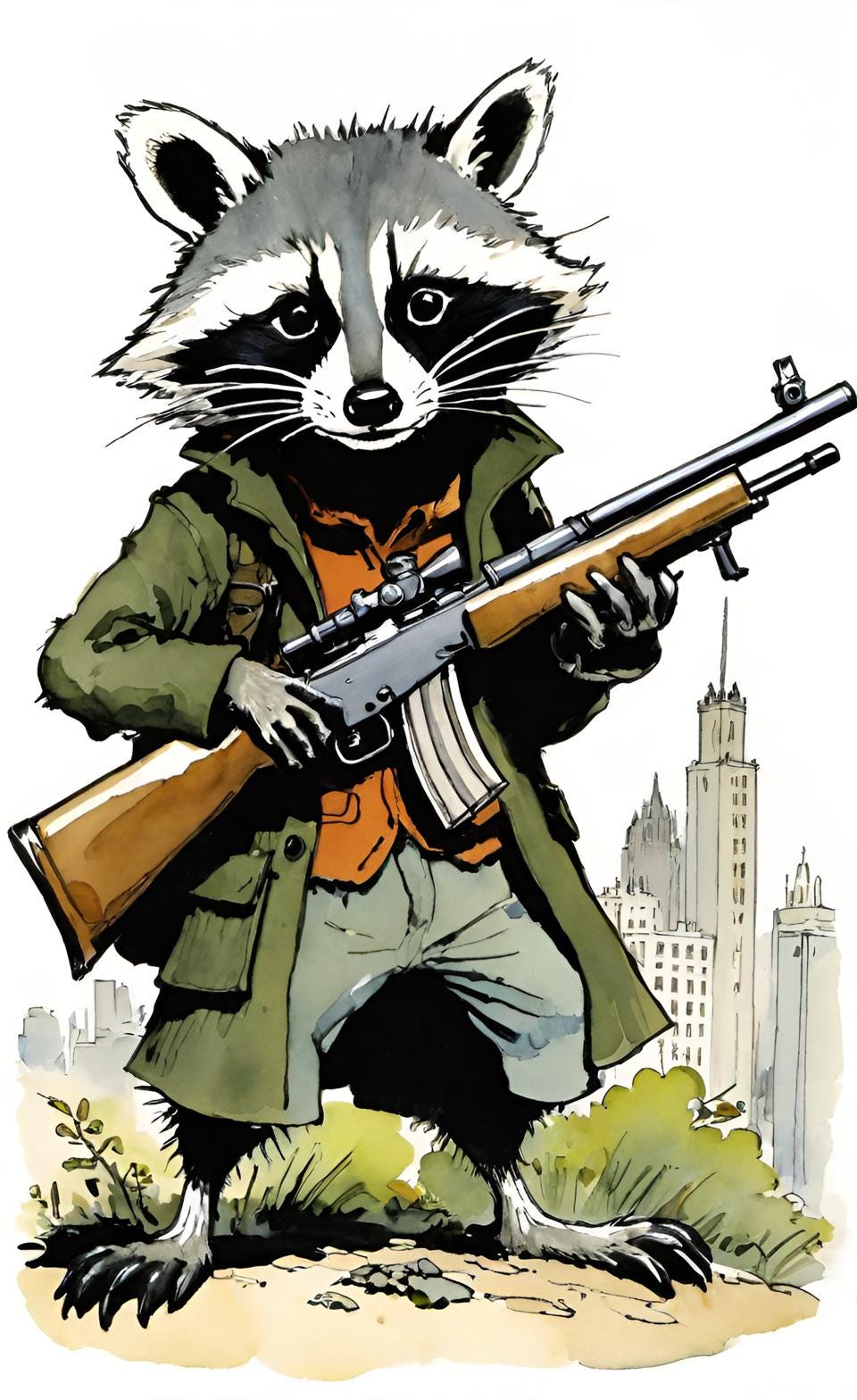 Racoon holding a rifle