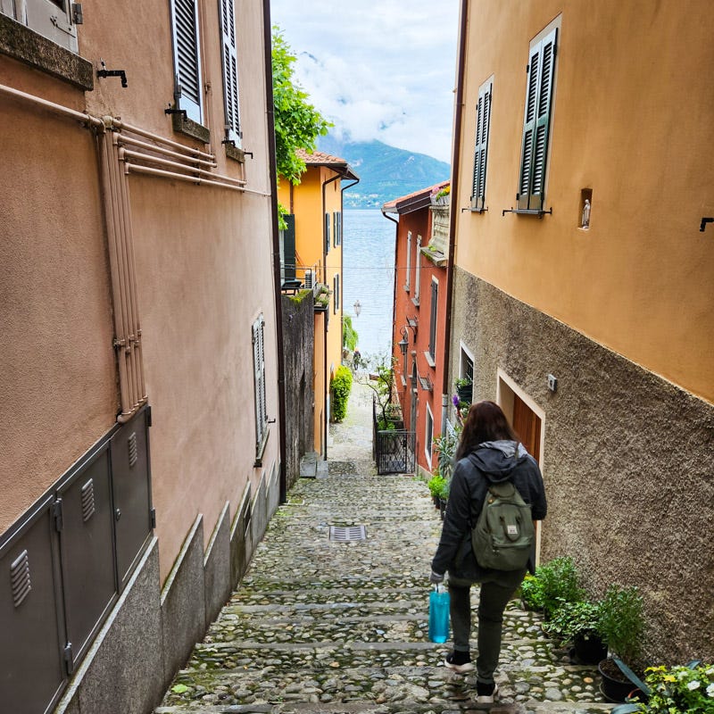 Walking in Varenna to Lake Como, Italy