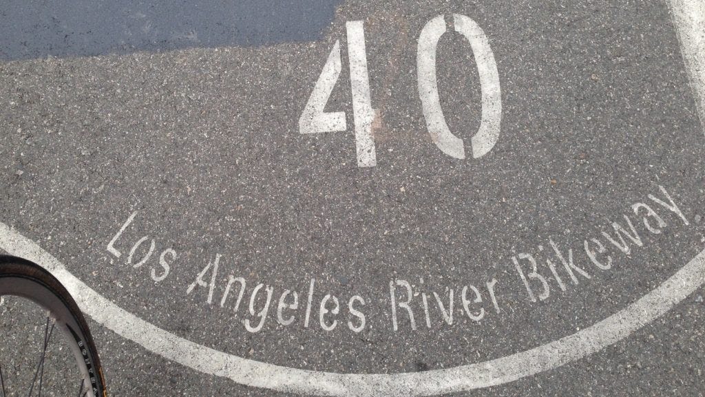 Ticking off the miles on the LA River Bike Path.