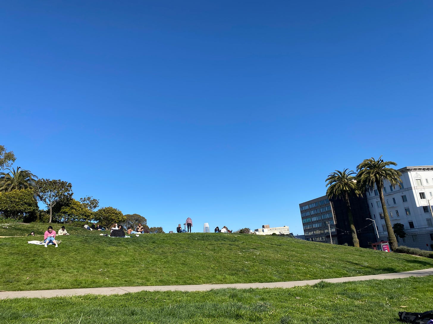A sunny Sunday afternoon at Lafayette Park in San Francisco