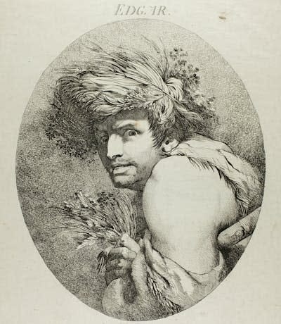 A drawing of a haggard young man with wild hair crouching and shying away.