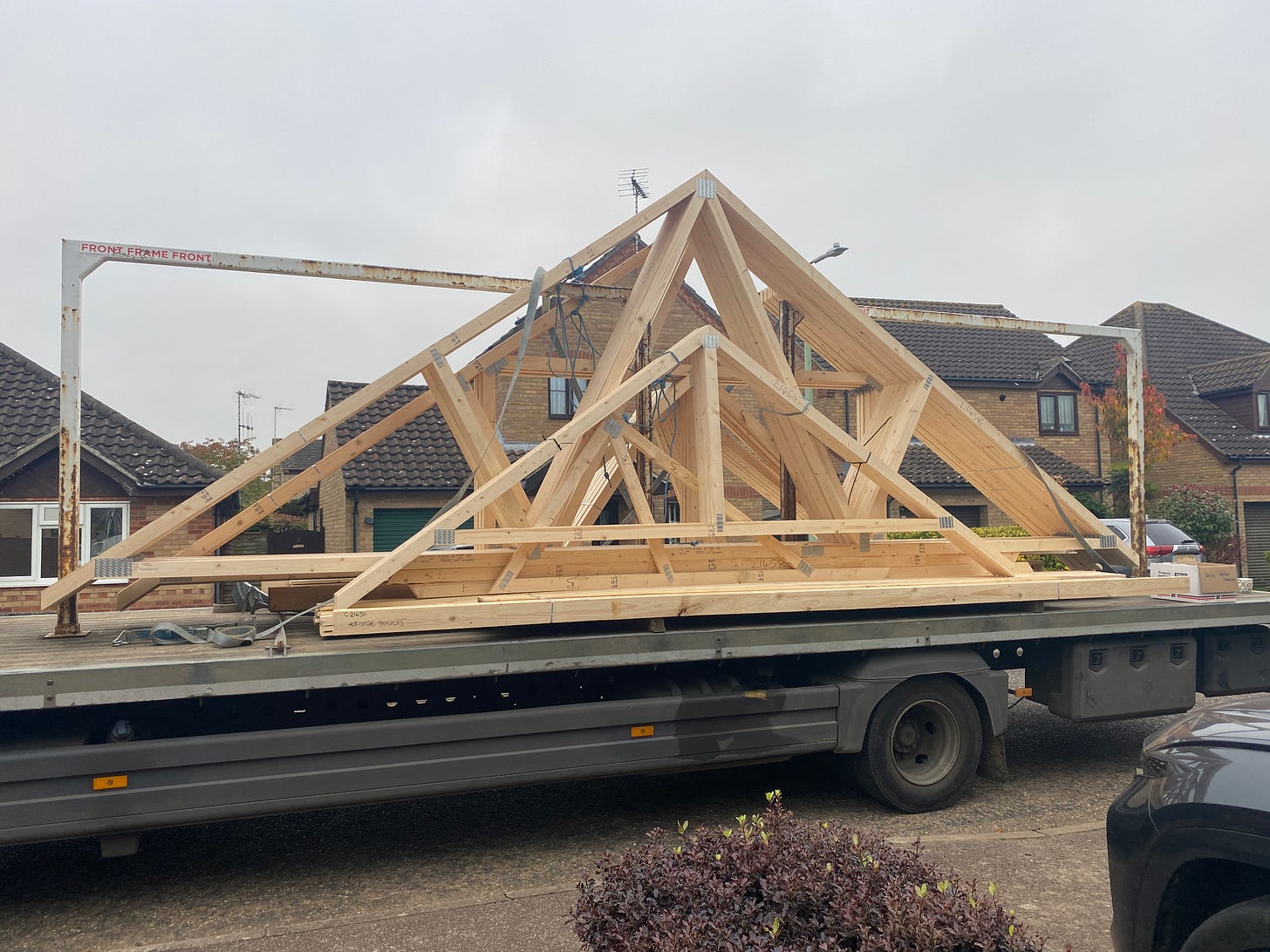 roof trusses delivered on a truck