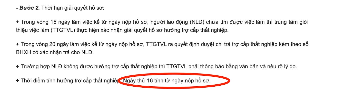 Nên nhớ, thời gian thất nghiệp tính từ ngày hệ thống ghi nhận bạn nộp hồ sơchứ không phảitừ ngày bạn thất nghiệp