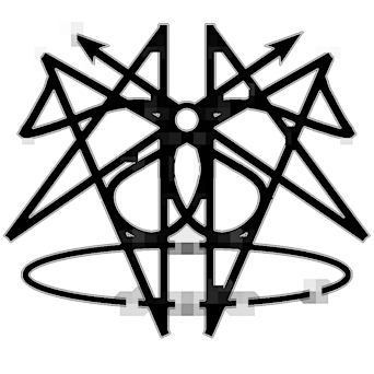 A symmetrical line drawing that resembles a symbol of a person with wings while arrows jut out from within the basic line drawing. It resembles a star of sorts with hard angles sticking out of the body of the entity. It is meant to be a sigil (or a symbol used for programming the unconscious mind) that has many crossing and looping hard black lines that alomst give the appearance of an insect of sorts standing in a circle as if it were a summoning circle that we see ritual magickians using to call up entities. This figure is a servitor which is a fragment of the magickian's mind sent out to do hir bidding.