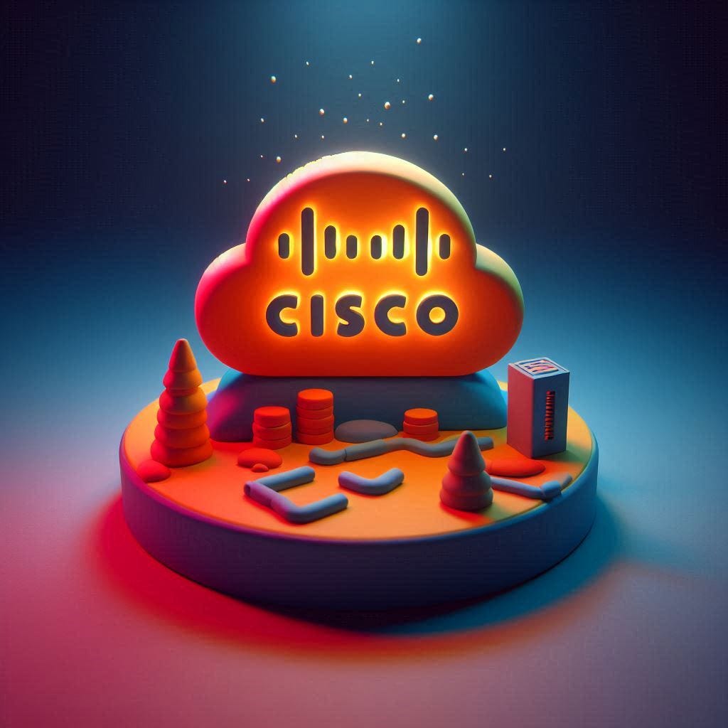Cisco - in Claymation  - Using bright colours - minimalist image - Smooth Image - with 3d Effects with light projecting from the top in a dark room
