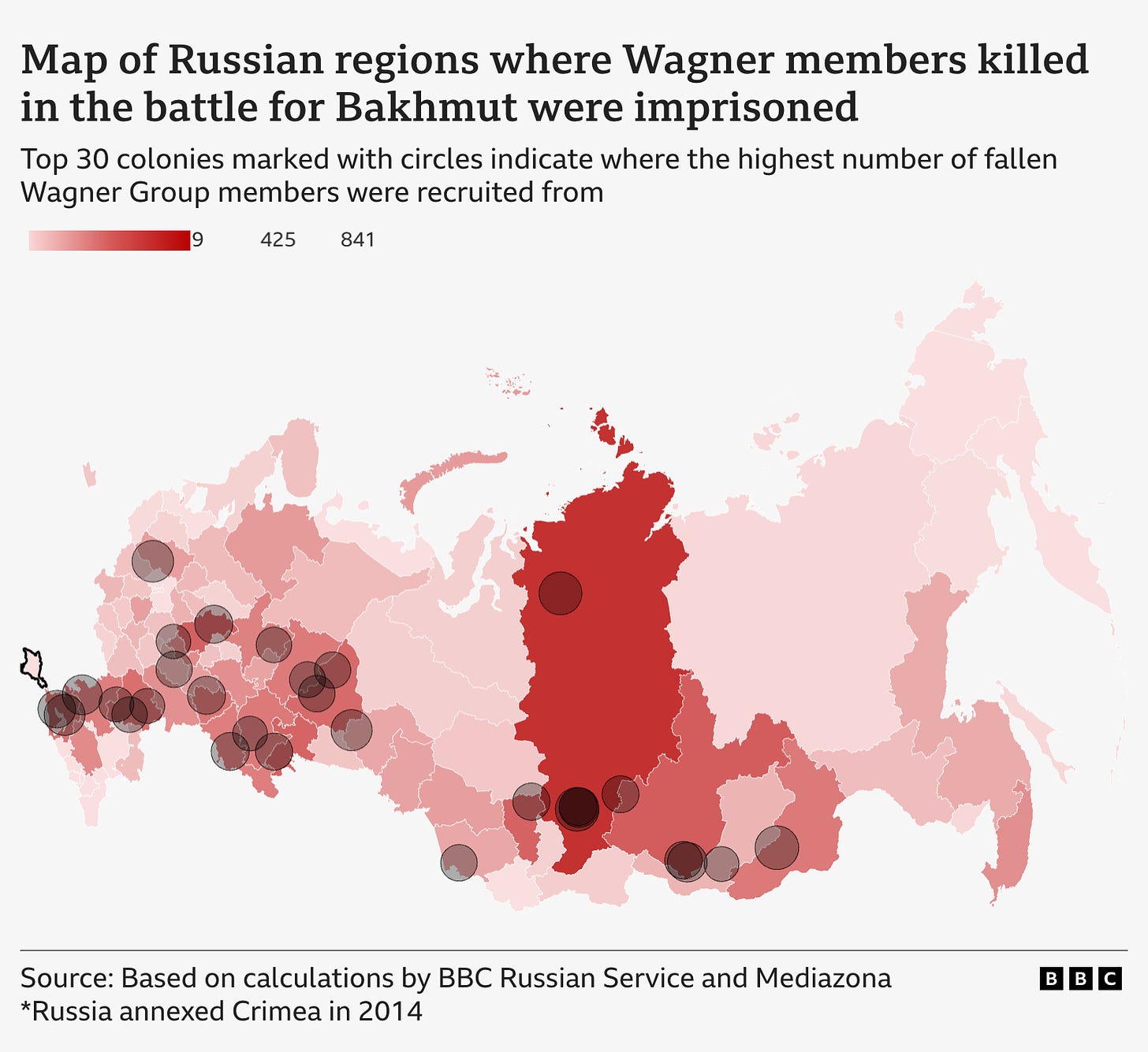 Map of regions Wagner fighters come from