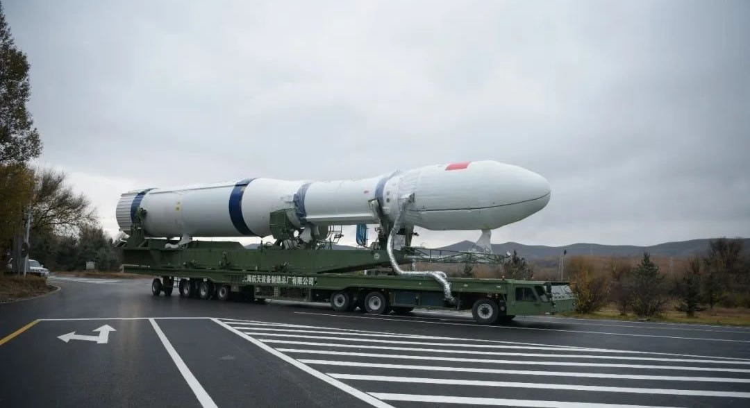 The Long March 6 Y13 vehicle during transportation to the launch pad at the Taiyuan Satellite Launch Center.