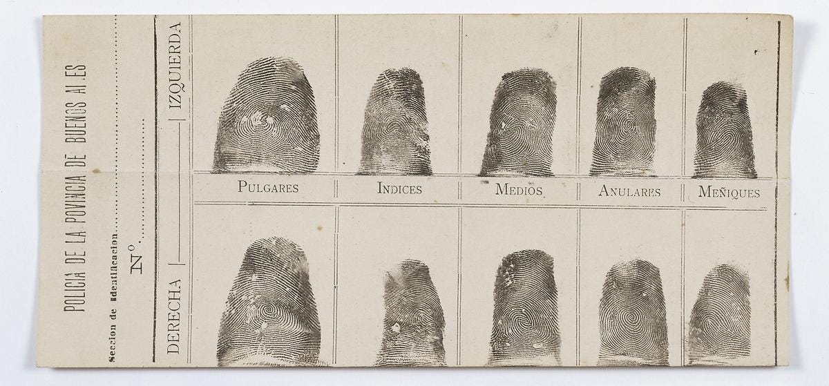 Visible Proofs: Forensic Views of the Body: Galleries: Cases: Juan Vucetich and the origins of forensic fingerprinting Visible Proofs: Forensic Views of the Body: Galleries: Cases: Juan Vucetich and the origins of forensic fingerprinting