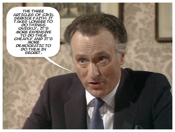 Yes Minister on X: "Civil Service Faith. #JimHacker #YesMinister  https://t.co/2fTmEg8TSt" / X