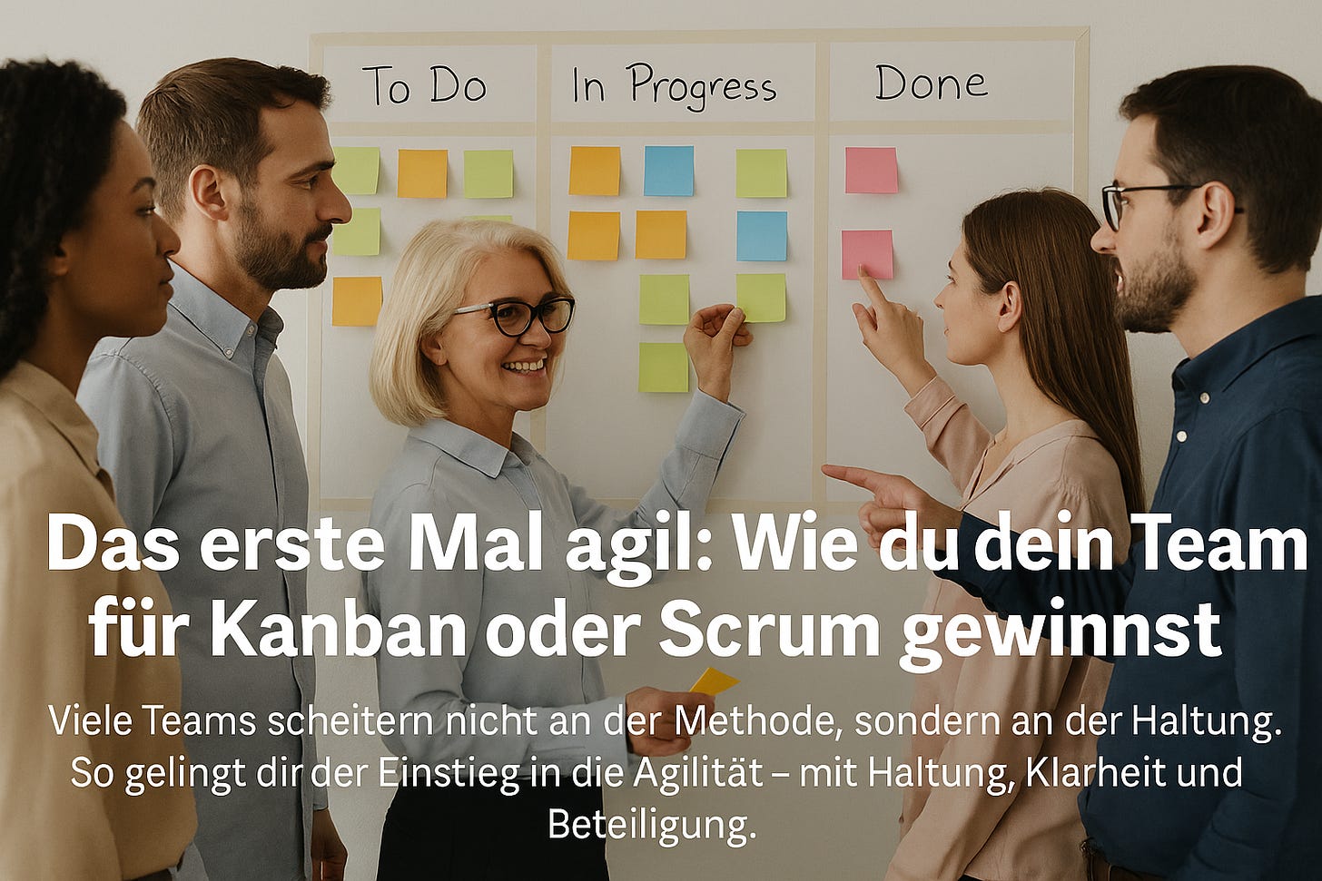 Ein Team bereitet sich sichtbar auf agiles Arbeiten vor – der gemeinsame Einstieg in Kanban fördert Verständnis, Vertrauen und Eigenverantwortung. Ein Team bereitet sich sichtbar auf agiles Arbeiten vor – der gemeinsame Einstieg in Kanban fördert Verständnis, Vertrauen und Eigenverantwortung.