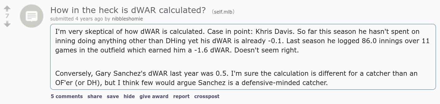 Reddit dWAR Calculation